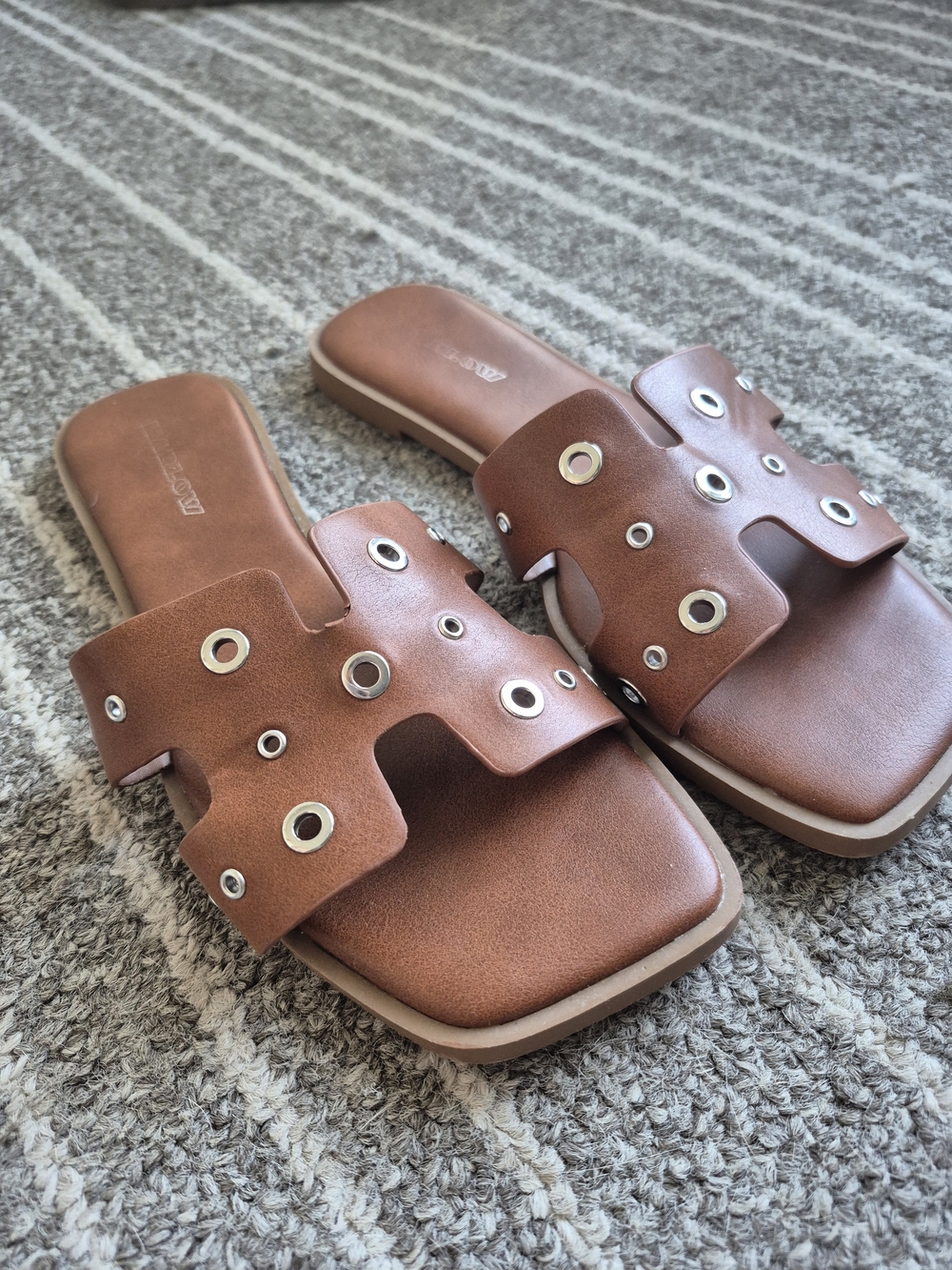 Harlow Tan Brown Grommet Slide Sandals